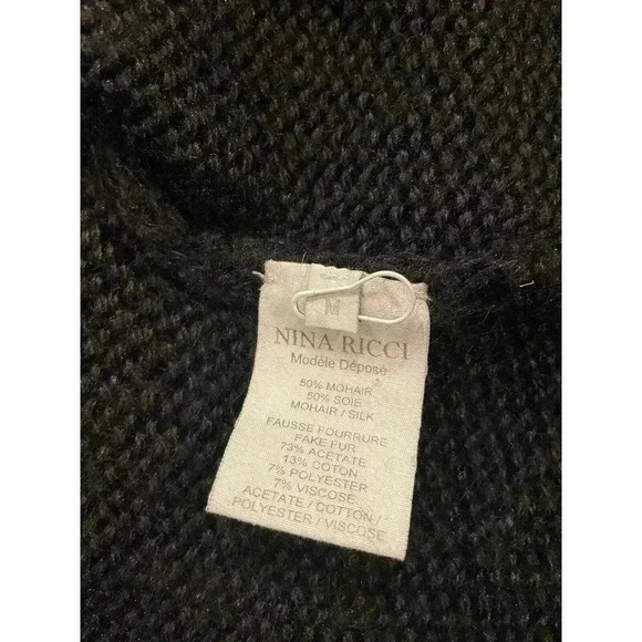 Nina Ricci Faux Fur Jacket Black Sweater Mohair Silk Y2k 90s Mob Wife Cardigan - Picture 6 of 11